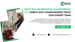 Boiler Repair services Glastonbury CT – Technician repairing residential boiler at Charter Oak Mechanical